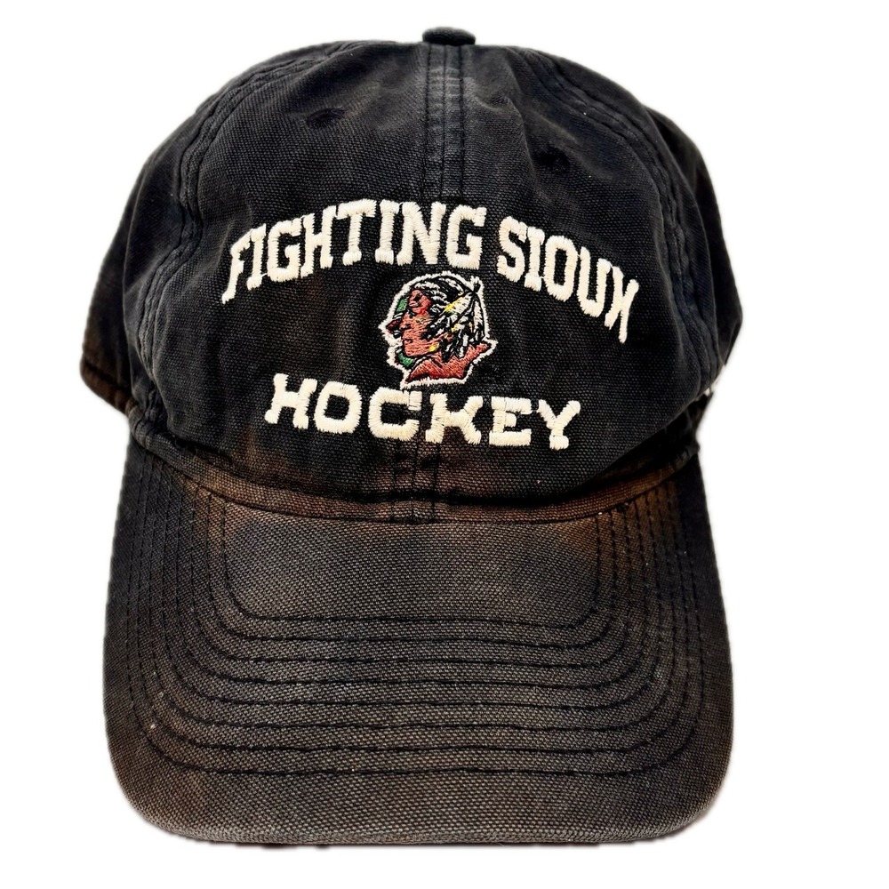 Reebok North Dakota Fighting Sioux Hockey Hat Vintage Faded Black Strapback WCHA